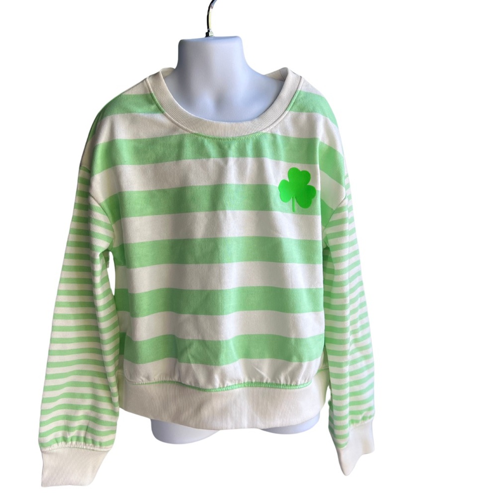Cat & Jack Green/White Striped St. Patrick's Day T-Shirt Girls M 8